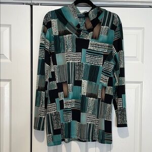 N Touch‎ Womens Abstract Patchwork Top Size L Y2K Fairy Grunge Artsy Unique 90s